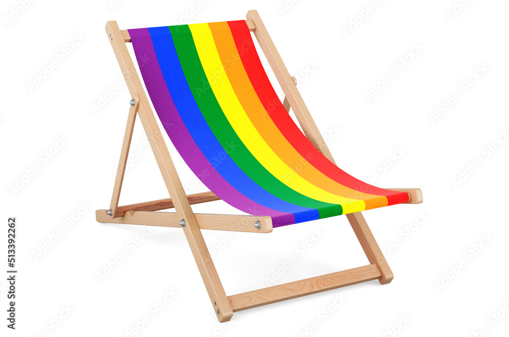 Deckchair with LGBT flag. 3D rendering