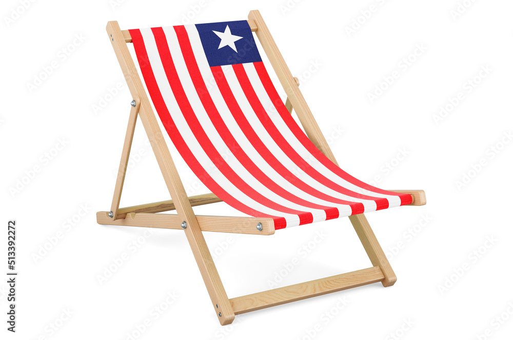 Deckchair with Liberian flag. Liberia vacation, tours, travel packages, concept. 3D rendering