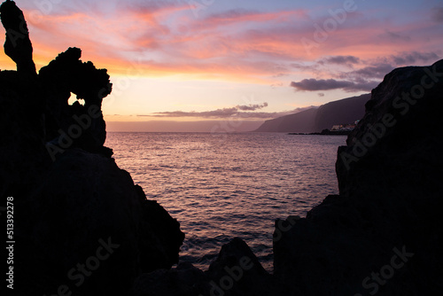 rock formations in the ocean at sunset Tenerife