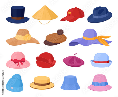 Foto Vintage cartoon hats, retro male and female headwear elements