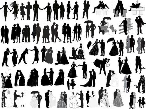 fifty five wedding couples isolated on white