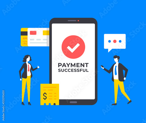 Mobile payment. People and successful payment with smartphone. Mobile banking, pay with mobile phone, online shopping, checkout concepts. Modern graphic elements set. Vector illustration