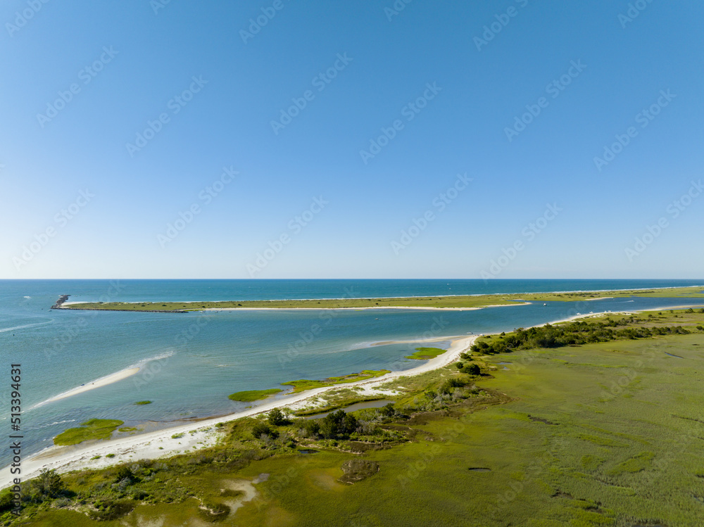 Aerial drone photo of the masonboro inlet Wrightsville Beach NC Outer Banks