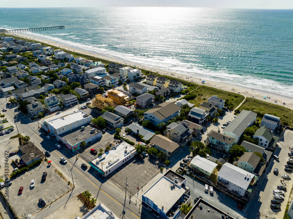 Aerial image of residential homes and vacation rentals in Wrightsville north Carolina
