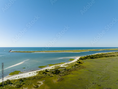 Fototapeta Naklejka Na Ścianę i Meble -  Aerial drone photo of the masonboro inlet Wrightsville Beach NC Outer Banks