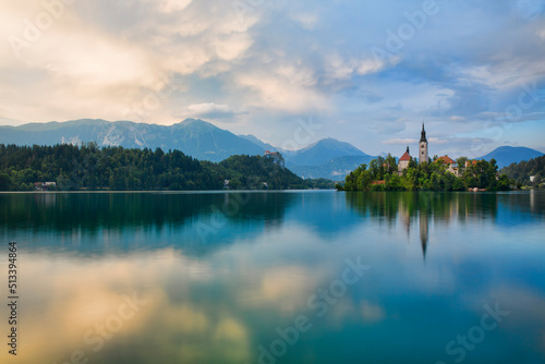 Evening at Bled Island in Lake Bled, Slovenia photo