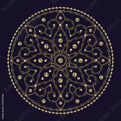 Luxury mandala with golden chains, beads. Arabic islamic east style. Decorative creative mandala for print, poster, cover, brochure, flyer, banner