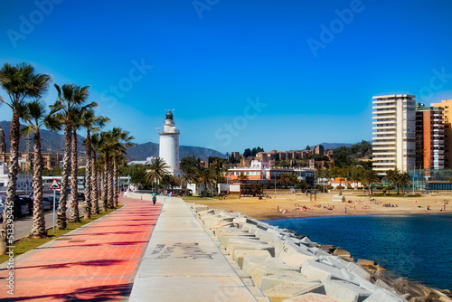 The Pier and Lighthouse in the Harbor of Malaga, Spain