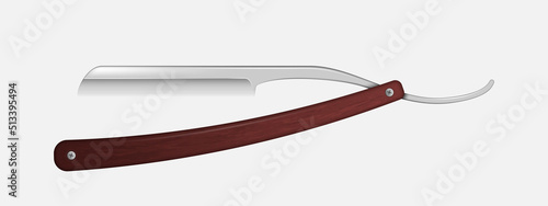 Shaving razor with wooden handle realistic. Straight retro razor for wet shave of men