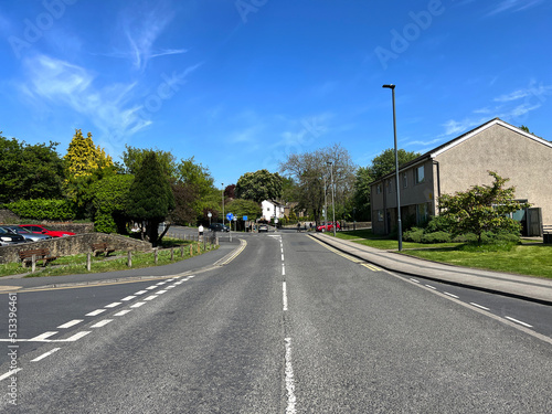 Looking along, Newmarket Street, on a sunny day, in the picturesque market town of, Skipton, Yorkshire, UK