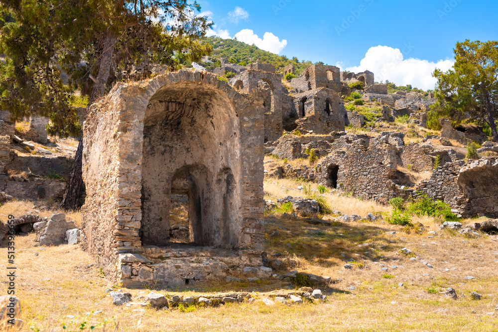 Ruins of Anemurium Ancient City in Anamur Mersin Turkey. Ancient Roman cities in Turkey