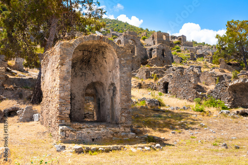 Ruins of Anemurium Ancient City in Anamur Mersin Turkey. Ancient Roman cities in Turkey #513396659