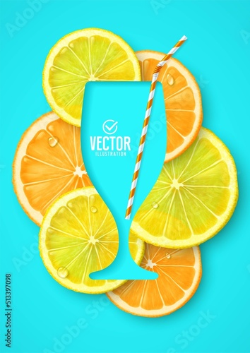 Vector realistic illustration. Glass of fresh fruit juice.
