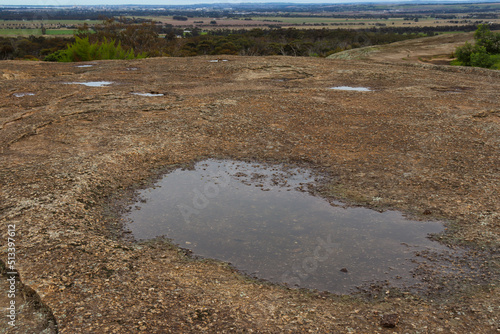 granite rock of you yangs with water filled watering holes that were once used by indigenous Aboriginals for water