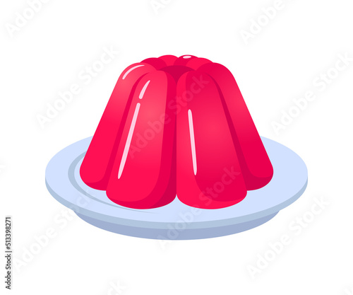Cartoon sweet dessert pink jelly on plate vector illustration