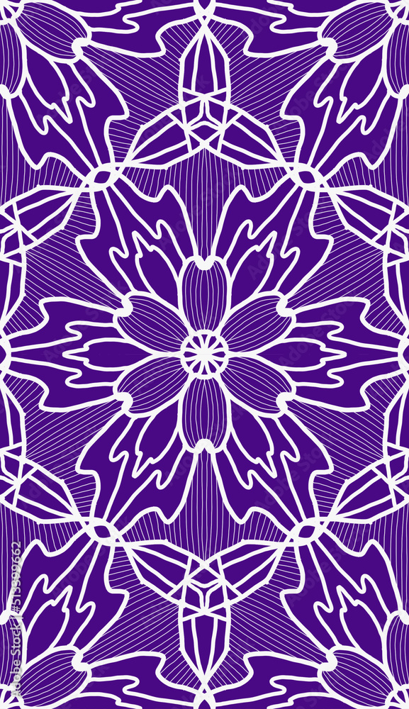 Violet and white seamless pattern with mandala ornament. Traditional Arabic, Indian motifs. Violet and white seamless pattern with mandala ornament. Traditional Arabic, Indian motifs.