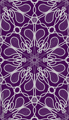 Violet and white seamless pattern with mandala ornament. Traditional Arabic, Indian motifs.