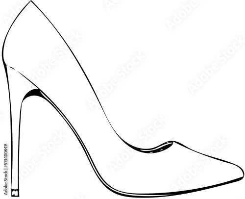 High heel shoe, women footwear, outline illustration