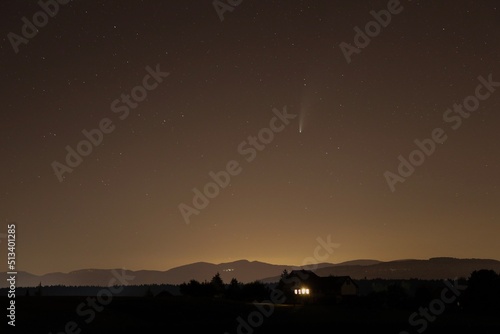 C/2020 F3 NEOWISE in the nighsky over Switzerland with panorama photo