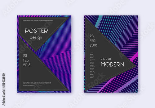 Black cover design template set. Neon abstract lin