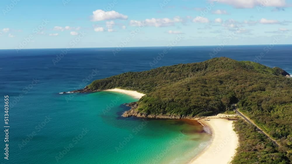 Charlotte head in Elizabeth bay beach of Pacific coast in AU- aerial 4k.
Charlotte head in Elizabeth bay beach of Pacific coast in AU- aerial 4k.