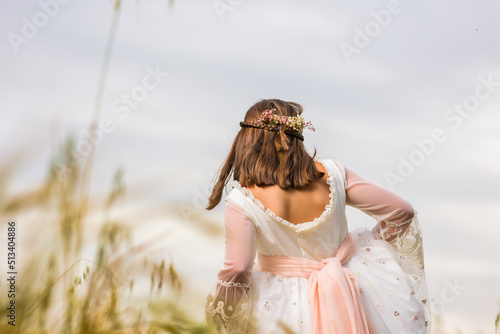 communion girl. catholic religion child celebration hispanic female portrait. summer and spring