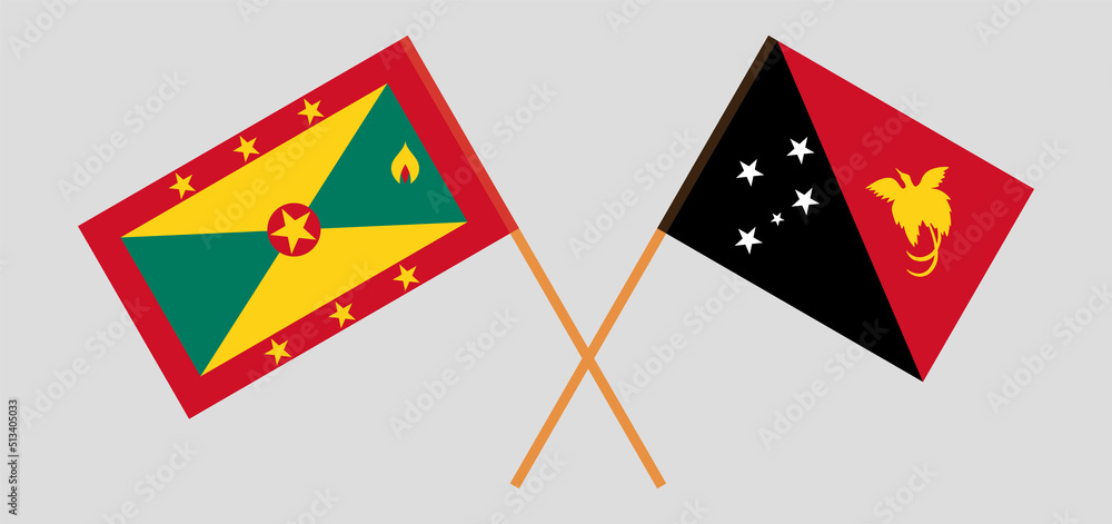 Crossed flags of Grenada and Papua New Guinea. Official colors. Correct proportion Crossed flags of Grenada and Papua New Guinea. Official colors. Correct proportion