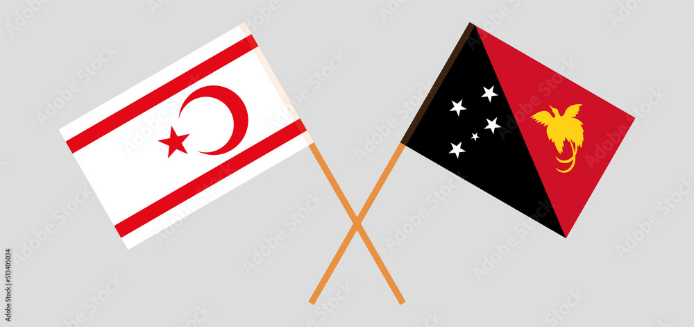 Crossed flags of Northern Cyprus and Papua New Guinea. Official colors. Correct proportion Crossed flags of Northern Cyprus and Papua New Guinea. Official colors. Correct proportion