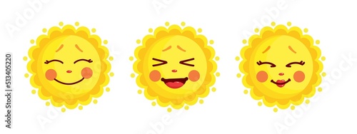 Set of bright characters, positive sun. Cartoon vector graphics.