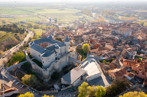 Aerial photo of Simancas with view of residential buildings and castle. Castile and Leon, province of Valladolid, Spain. photo