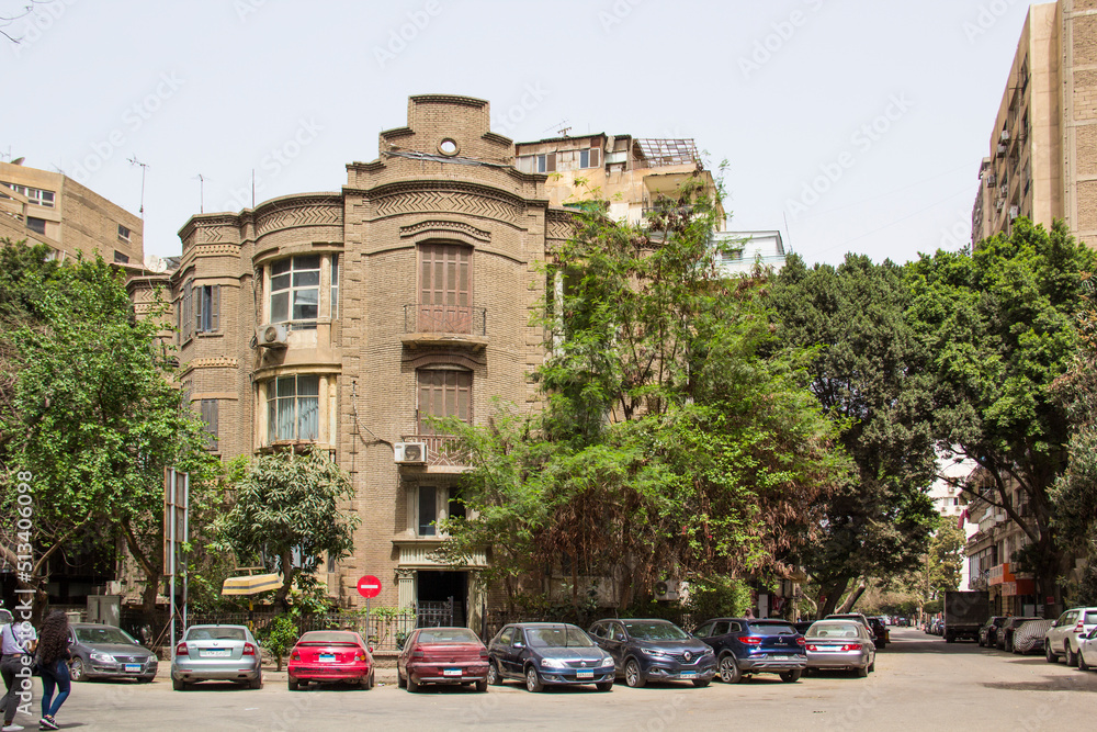 CAIRO, EGYPT - DECEMBER 29, 2021: View of a busy street in the Zamalek district of downtown Cairo in Cairo, Egypt