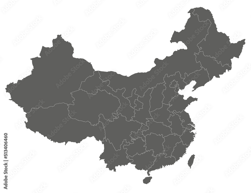 Vector blank map of China with provinces, regions and administrative divisions. Editable and clearly labeled layers.