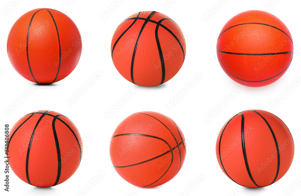 Set of balls for playing basketball isolated on white