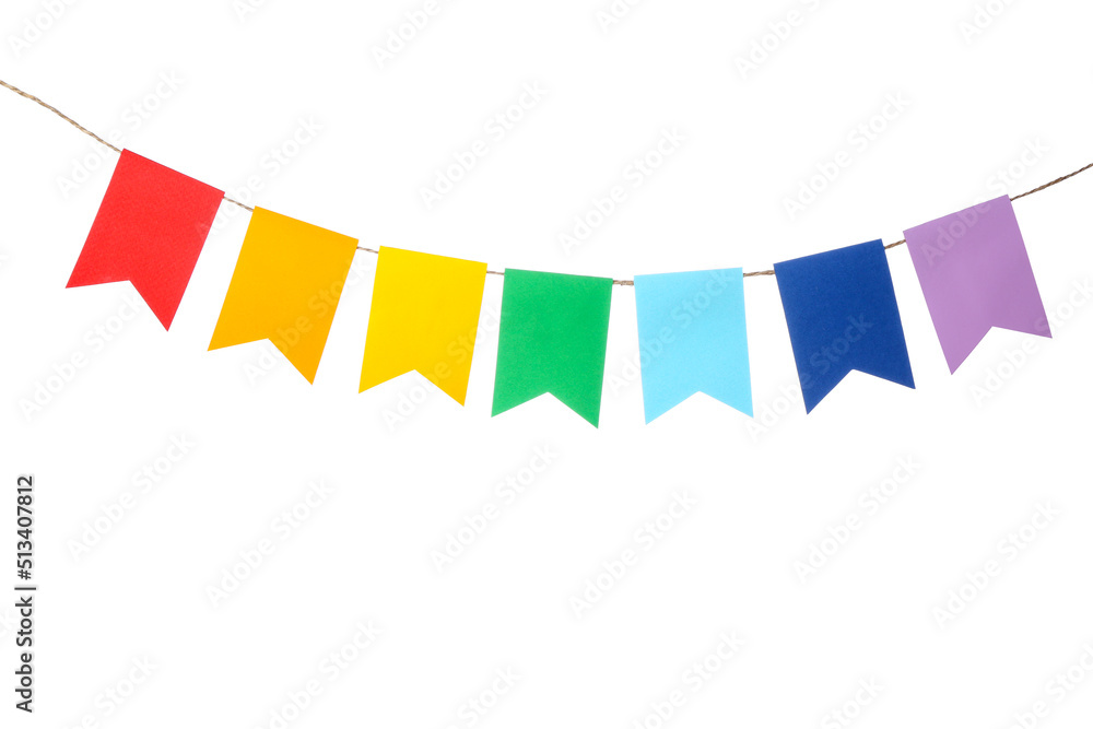 Obraz premium Colorful festive bunting flags on white background
