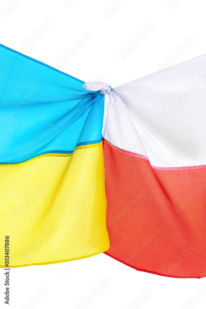 Flags of Ukraine and Poland on white background Flags of Ukraine and Poland on white background