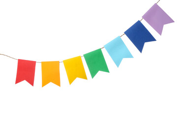 Colorful festive bunting flags on white background