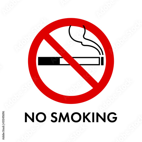 NO SMOKING prohibition sign. No symbol, do not sign, circle backslash symbol, nay. Printable sticker, prohibited symbol, dont do it symbol isolated on white. Vector illustration.