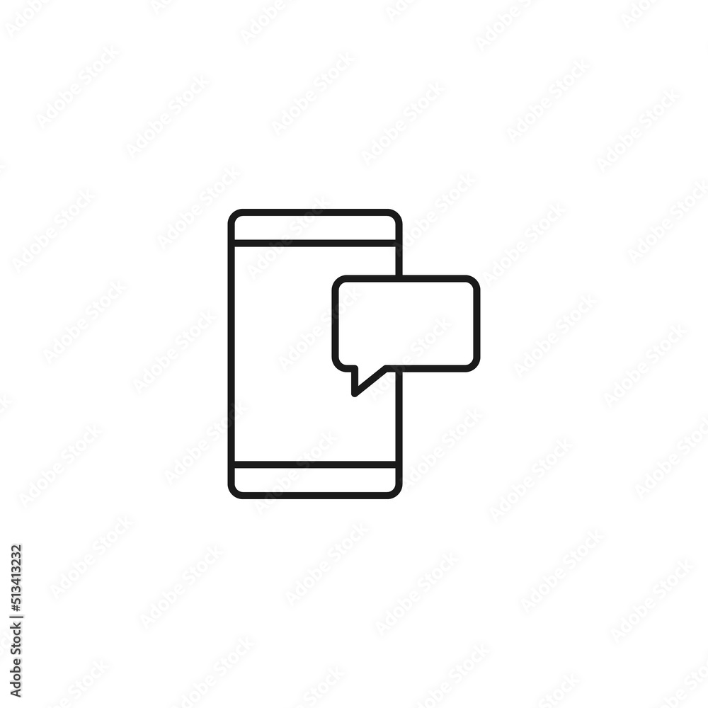 Social media concept. Vector symbol drawn with black thin line. Editable stroke. Suitable for articles, web sites etc. Line icon of speech bubble next to smartphone Social media concept. Vector symbol drawn with black thin line. Editable stroke. Suitable for articles, web sites etc. Line icon of speech bubble next to smartphone