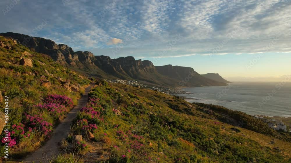 Happy couple at Lions Head Trail with view of Twelve Apostles at sunset, aerial Happy couple at Lions Head Trail with view of Twelve Apostles at sunset, aerial