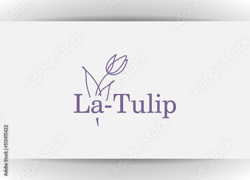 home decor store emblem with tulip in simple linear style Vector logo design template, scandinavian and minimal interior decoration, accessories and objects