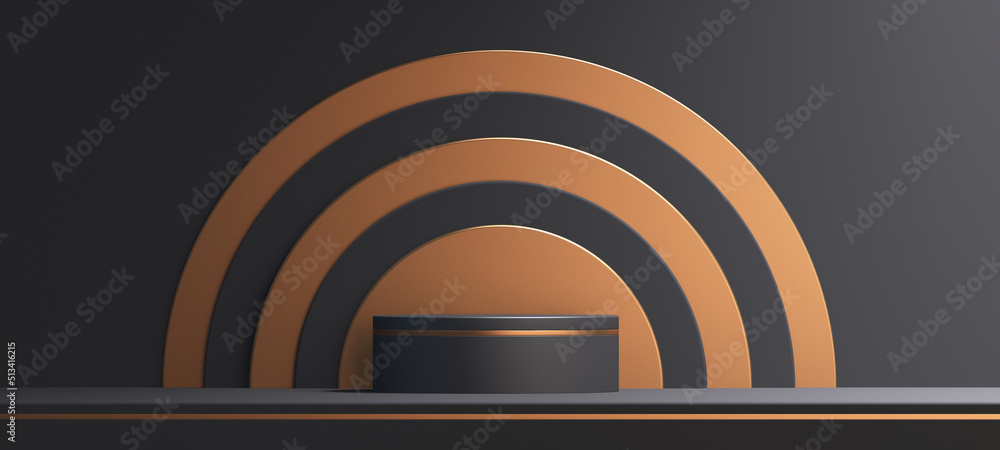 Obraz premium 3d podium product mockup with abstract background on black and gold background,3d render illustration