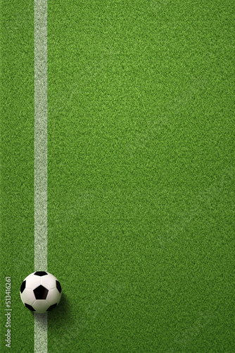 Soccer field or Football field with soccer ball on green grass background