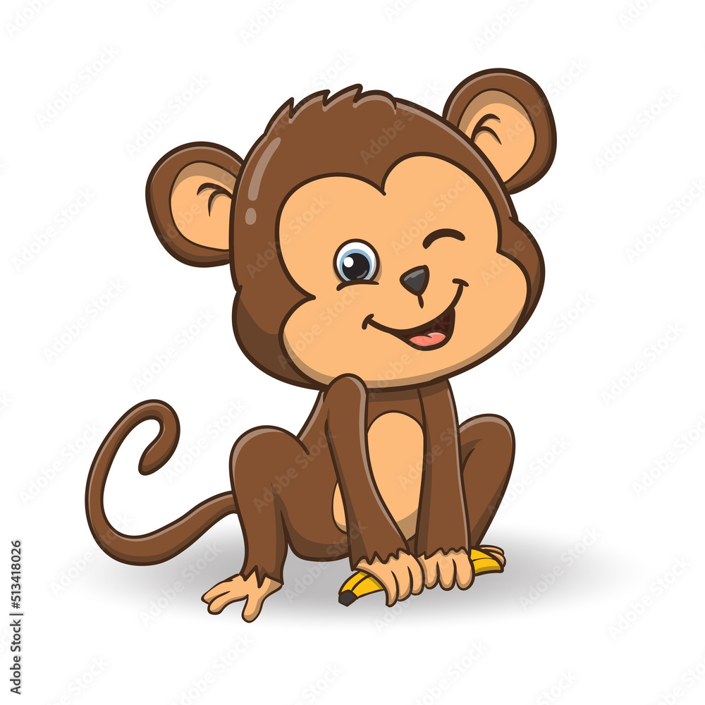 Obraz premium vector illustration of cute monkey cartoon. isolated on white