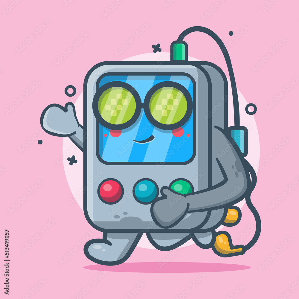 Naklejka premium funny portable music player character mascot running isolated cartoon in flat style design