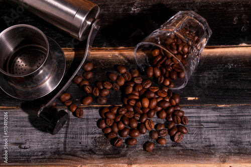 coffee beans on wooden board