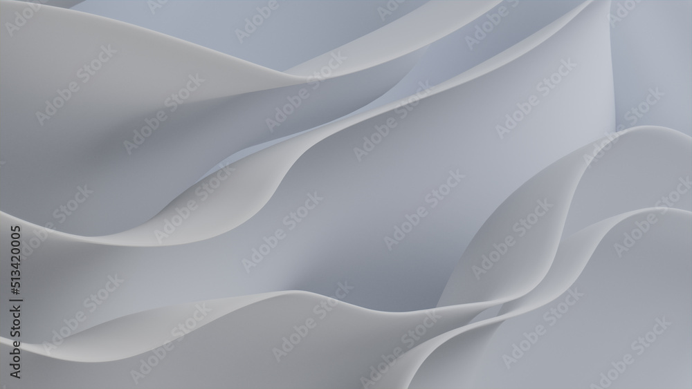 White Curvy Surfaces. Trendy Abstract 3D Background. 3D Render.