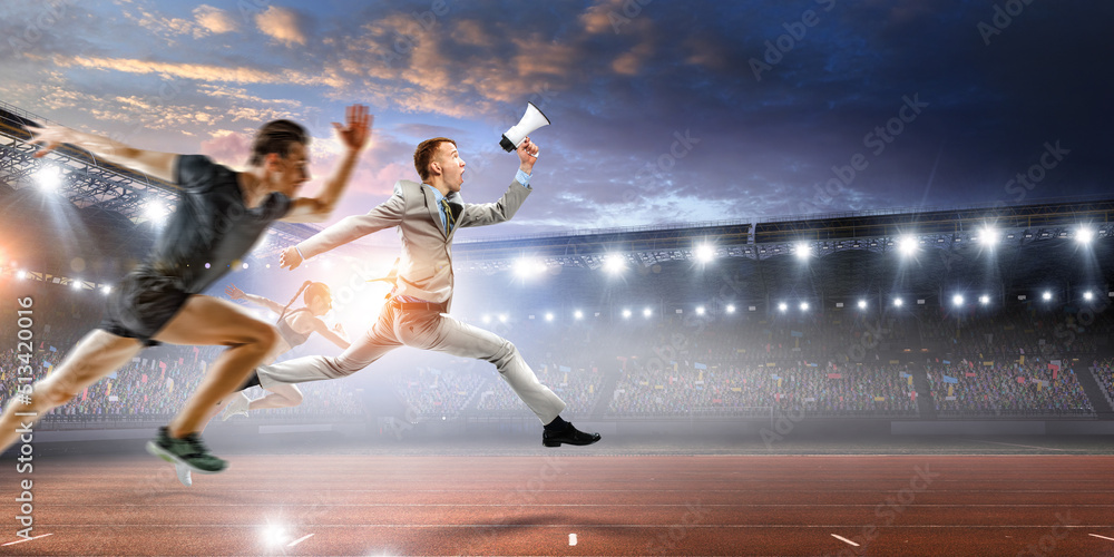 Portrait of energetic businessman jumping in open air Portrait of energetic businessman jumping in open air