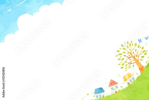 シンプルな手描きの街並みイラスト