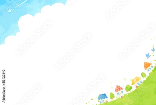 優しい手描きの街並みイラスト