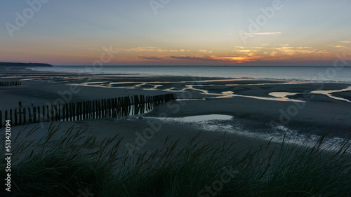 beautiful twilight after sunset on the french opal coast at the north sea, Wissant, France